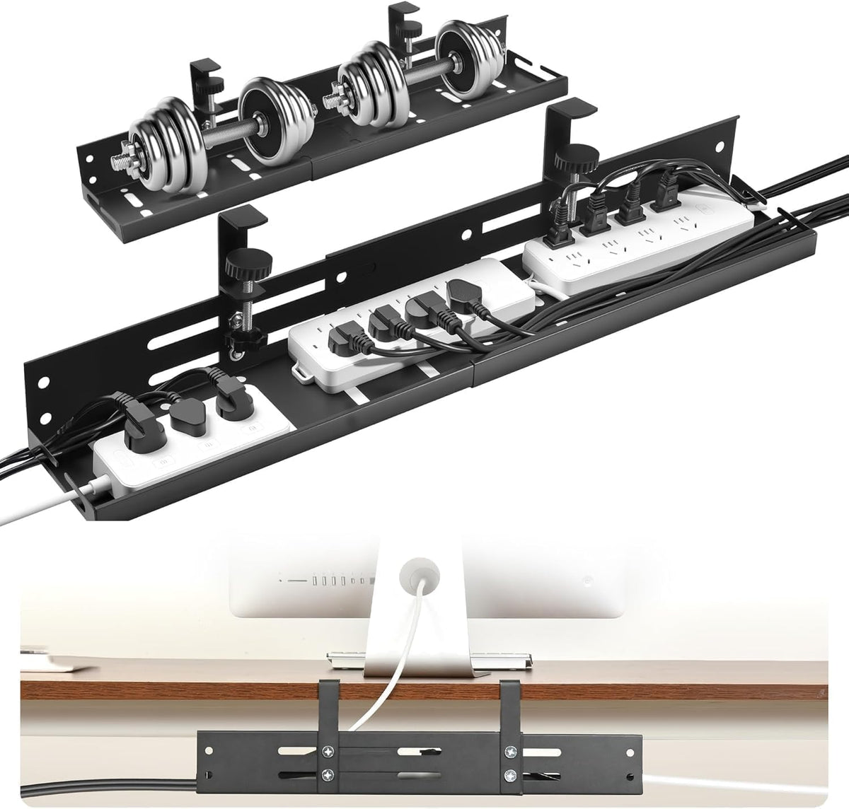 No Drill Under Desk Cable Management Tray, 17”-30” Retractable Cord Organizer...