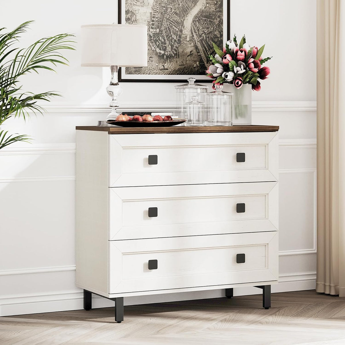 FENSULN Modern White Dresser for Bedroom with 3 Drawers,Chest of Drawers with...