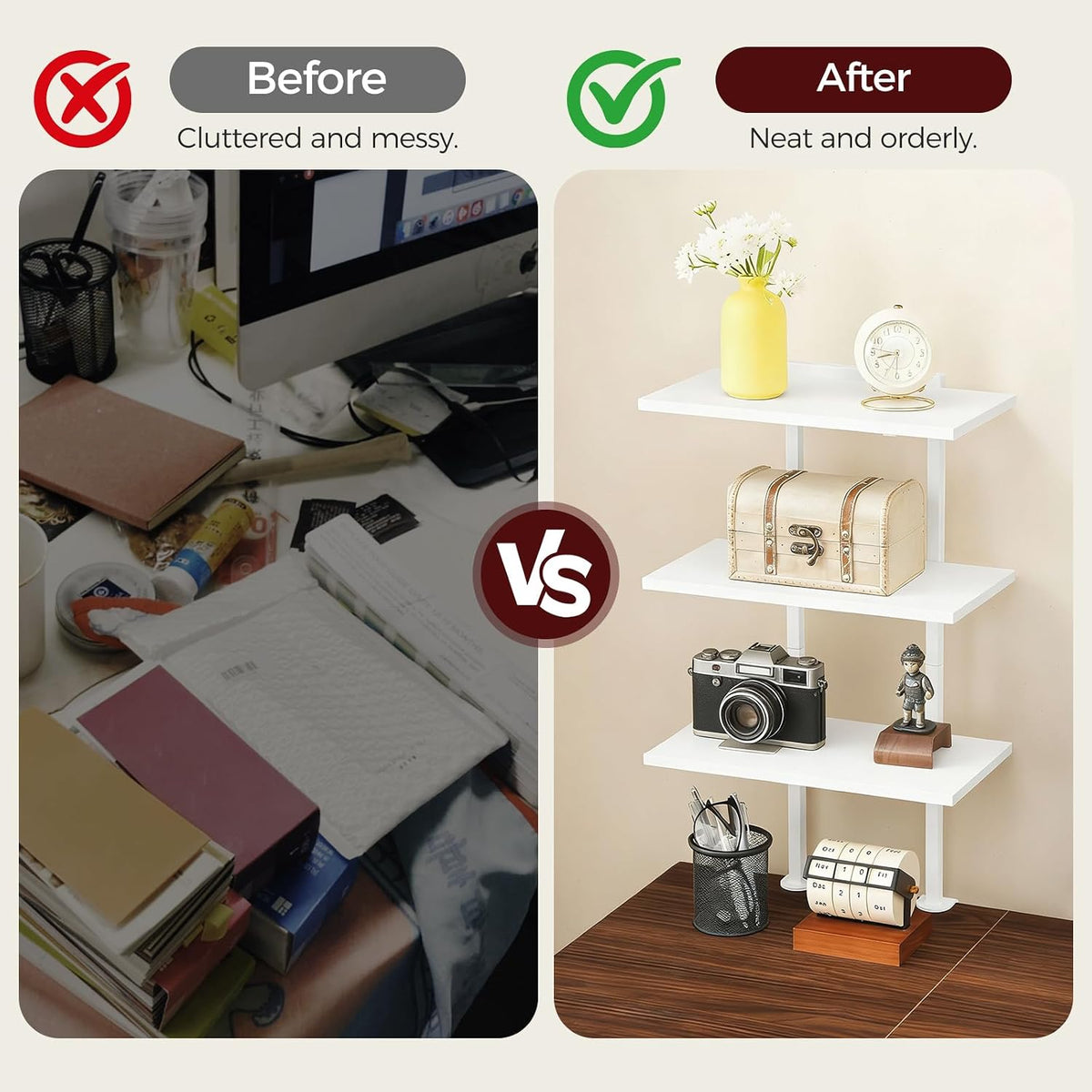 MAHANCRIS Clamp On Desk Organizer, 3-Tier Desktop Bookshelf, Adjustable Desk ...