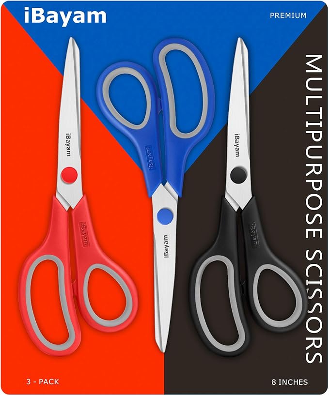 Scissors, iBayam 8" All Purpose Scissors Bulk 3-Pack, Ultra Sharp 2.5mm Thick - Image 8