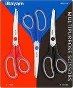 Scissors, iBayam 8" All Purpose Scissors Bulk 3-Pack, Ultra Sharp 2.5mm Thick - Image 8