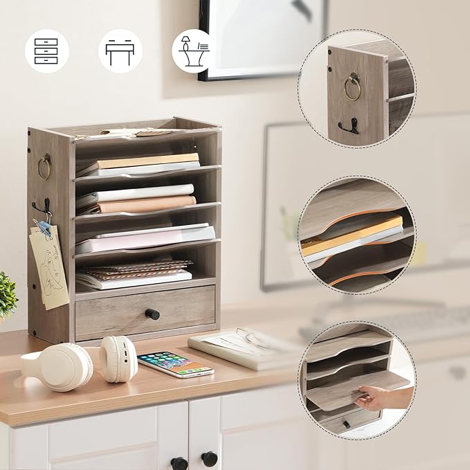 HOOBRO Wall File Organizer, Mail Organizer Wall Mounted, Wooden Mail Sorter - Image 5