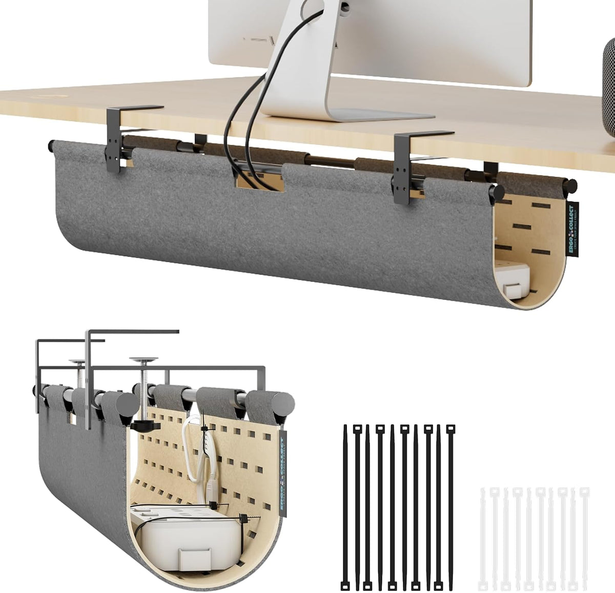 Under Desk Cable Management Tray No Drill, 30" Felt Standing Desk Cable ...