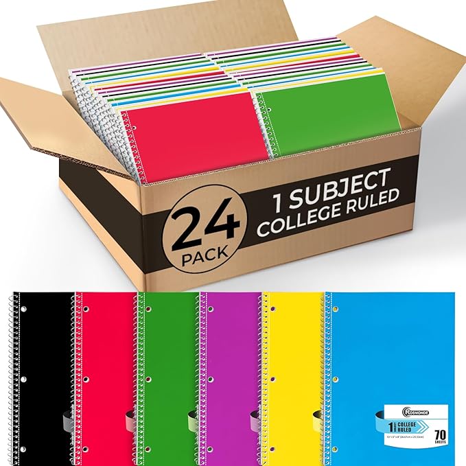 Rosmonde Spiral Notebook, 24 Pack, 1 Subject, College Ruled, 70 Sheets by Rosmonde