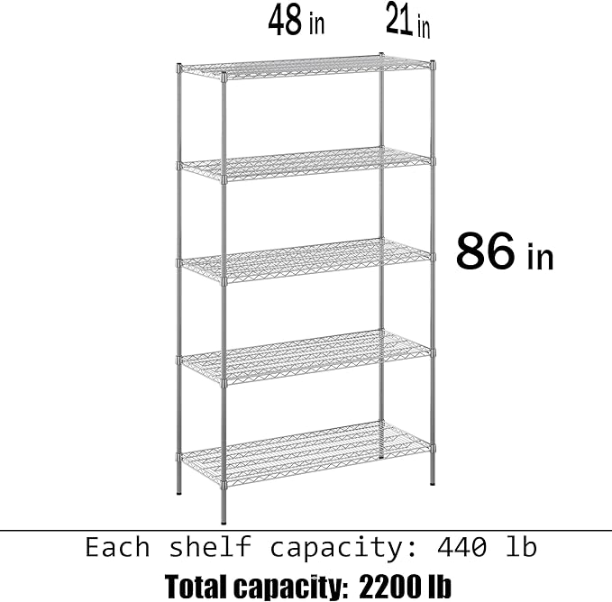Regal Altair 21" Deep x 48" Wide x 86" Height Wire Shelving Kit | 5-Tier | NSF - Image 3