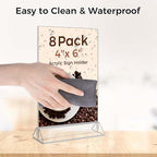 Smarpau Acrylic Sign Holder 4x6, 8 Pack Double-Sided Picture Frames Display - Image 3
