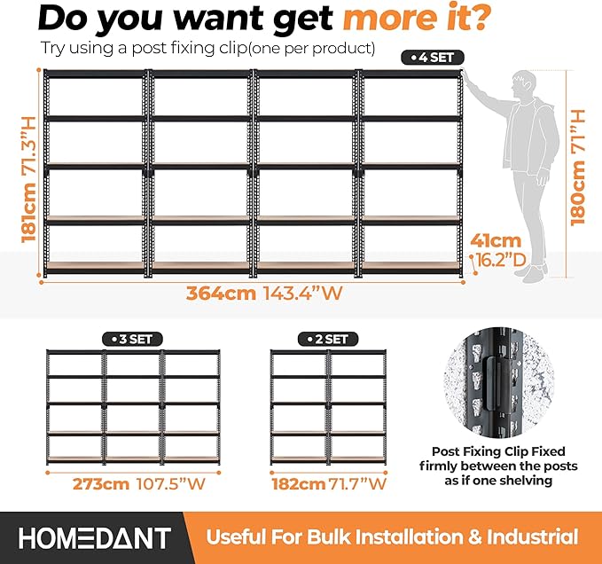 HOMEDANT 35.9" W 5 Tier Heavy Duty Garage Shelving Adjustable Metal Rack - Image 7