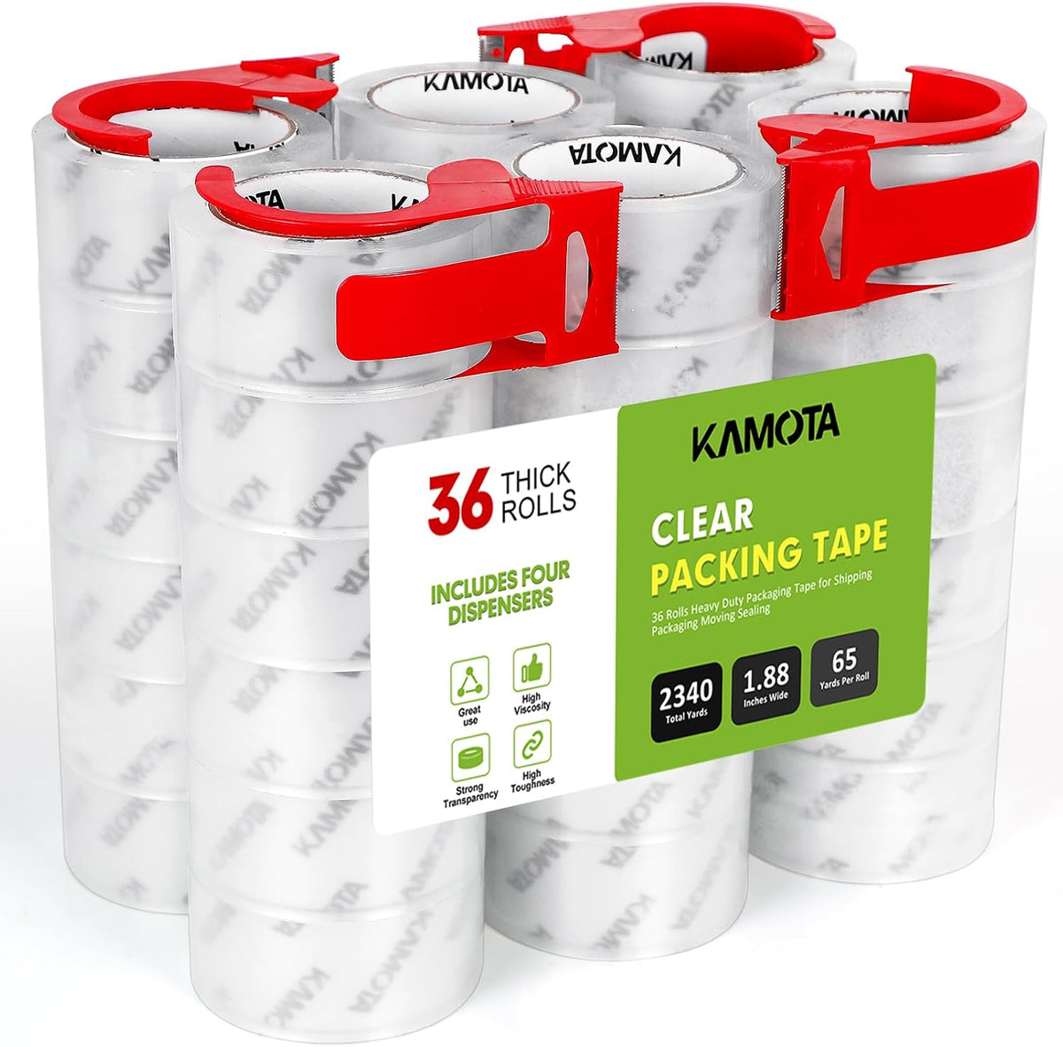 KAMOTA Packing Tape, 36 Rolls Heavy Duty Clear Packaging Tape