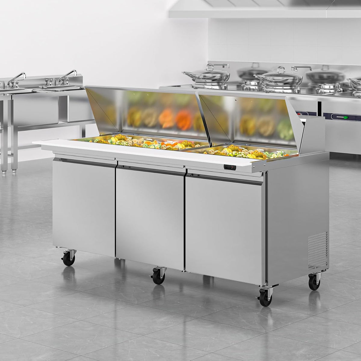Rockitch 72" W Commercial Sandwich Prep Table Refrigerator 22 Cu.ft 30 Pans