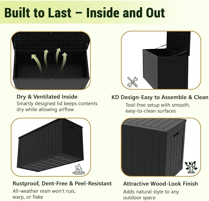 PATIOEASY Outdoor Storage Box 100GAL Waterproof Resin Deck Box, UV-Resistant - Image 5