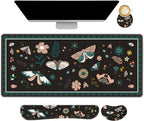Large Mouse Pad and Keyboard Wrist Rest, Desk Pad for Keyboard and Mouse, Gaming Mousepad with Wrist Support, Non-Slip Desk Mat for Home Office, Black Butterfly Flower
