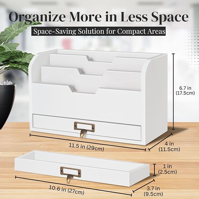 Flexzion 3 Tier Wooden Desk Organizer - Image 6