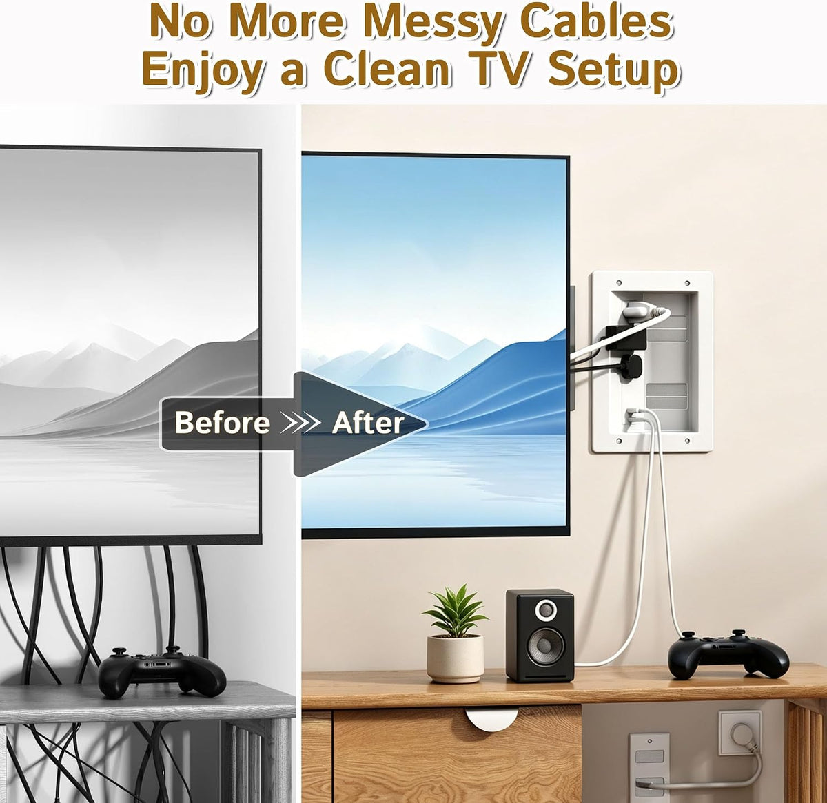 Plug'n in Wall Cable Management Kit,Recessed TV Wall Box with 3 AC Outlet...