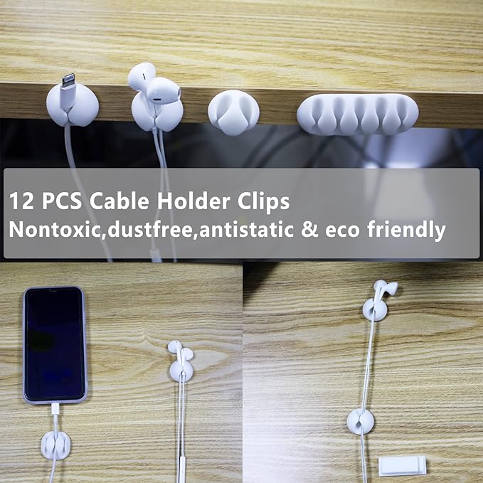 DRIVUU White Cable Management Organizer Kit 4 Cable Sleeve Split, 47Cable Clips - Image 2