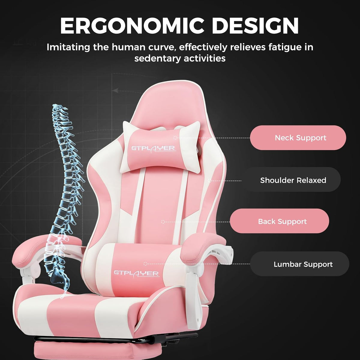 GTPLAYER Gaming Chair, Computer Chair with Footrest and Lumbar Support, Heigh...