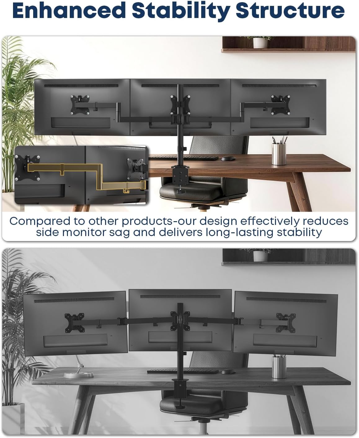 Triple Monitor Desk Mount for 13-27 Inch Screens, VESA 75/100