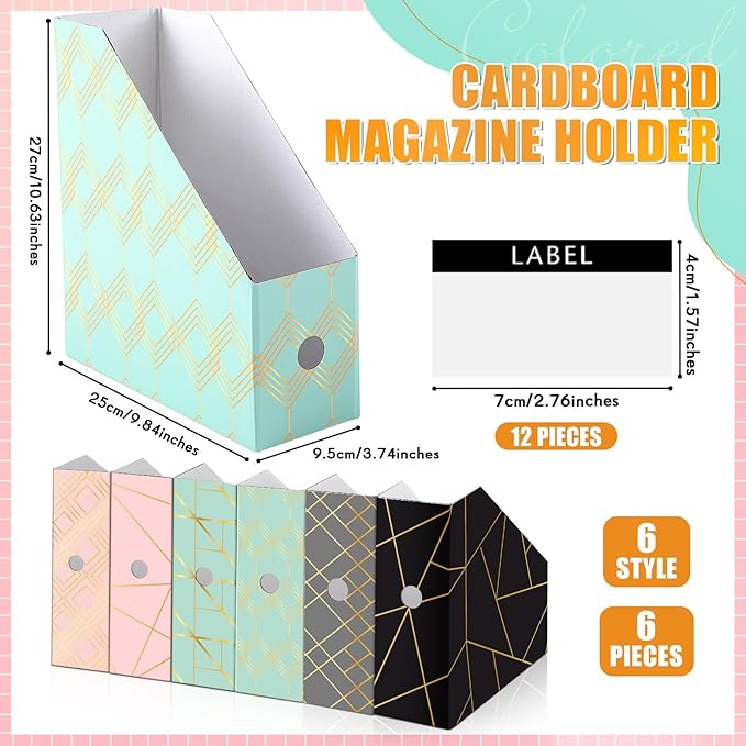 PerKoop 6 Pcs Magazine File Holder Foldable Decorative Cardboard File Folders 6 - Image 2