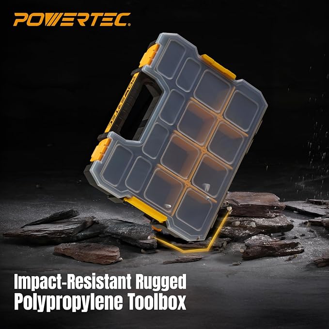 POWERTEC Small Parts Organizer & Tool Box – 14 Compartments, Stackable Storage - Image 5