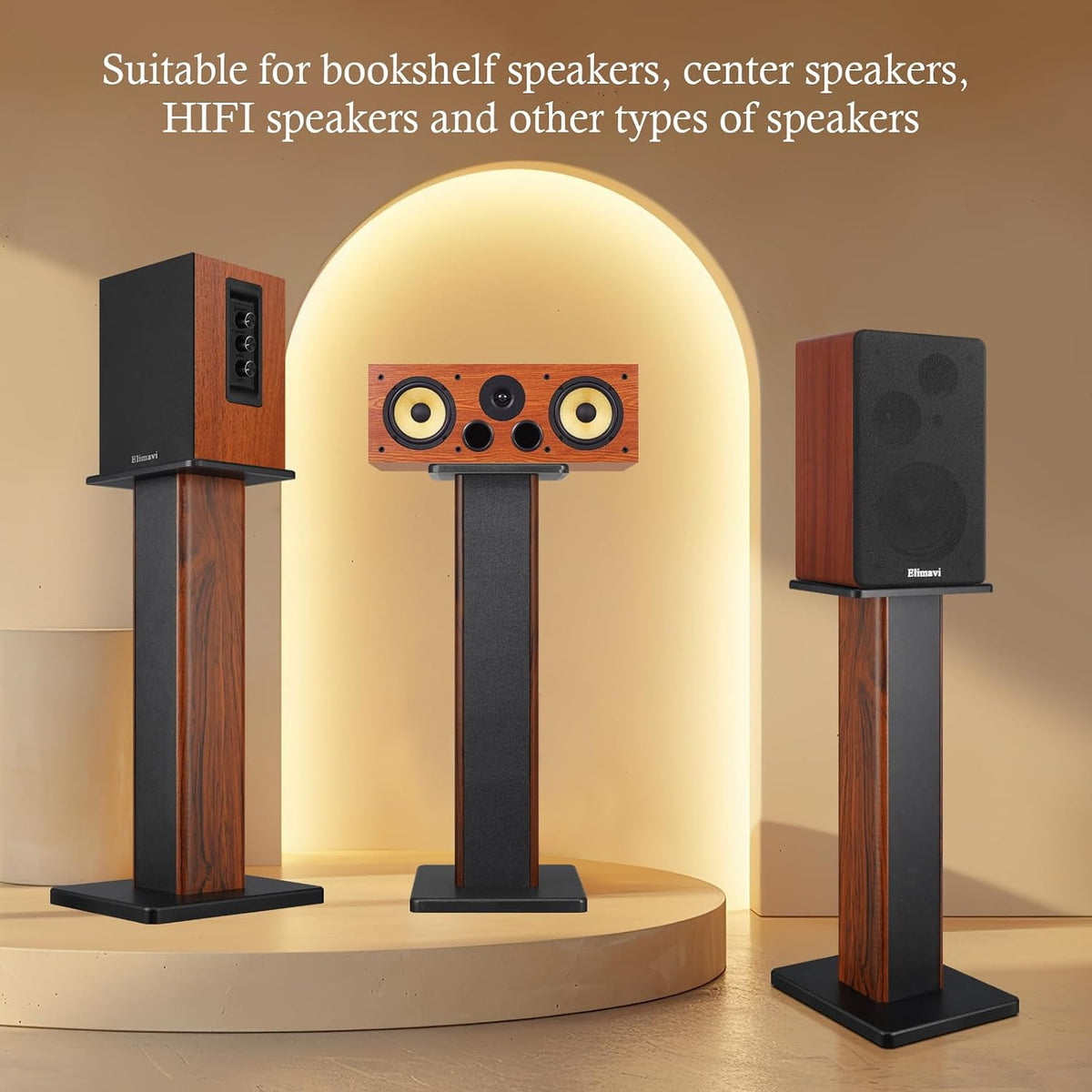 Elimavi 22.64" Universal Floor Speaker Stands, 150 lb Capacity, Brown