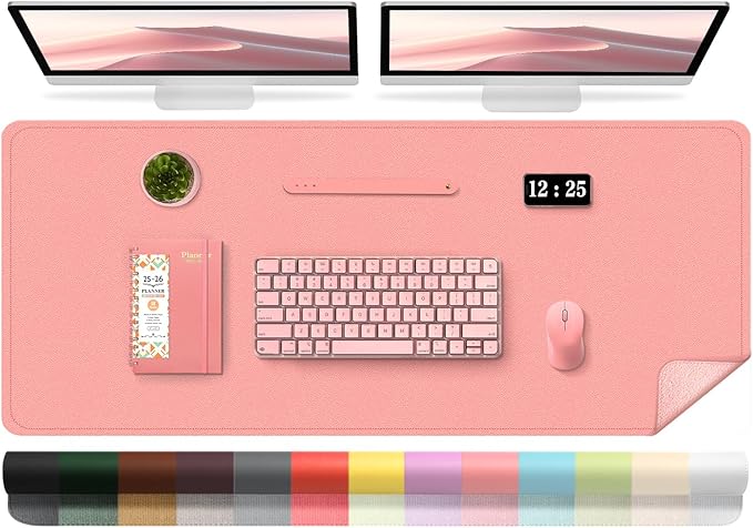Sweet Pink Leather Desk Pad, 47.2'' x 23.6'', Suede Base Sewing Desk Blotter by BLESWIN