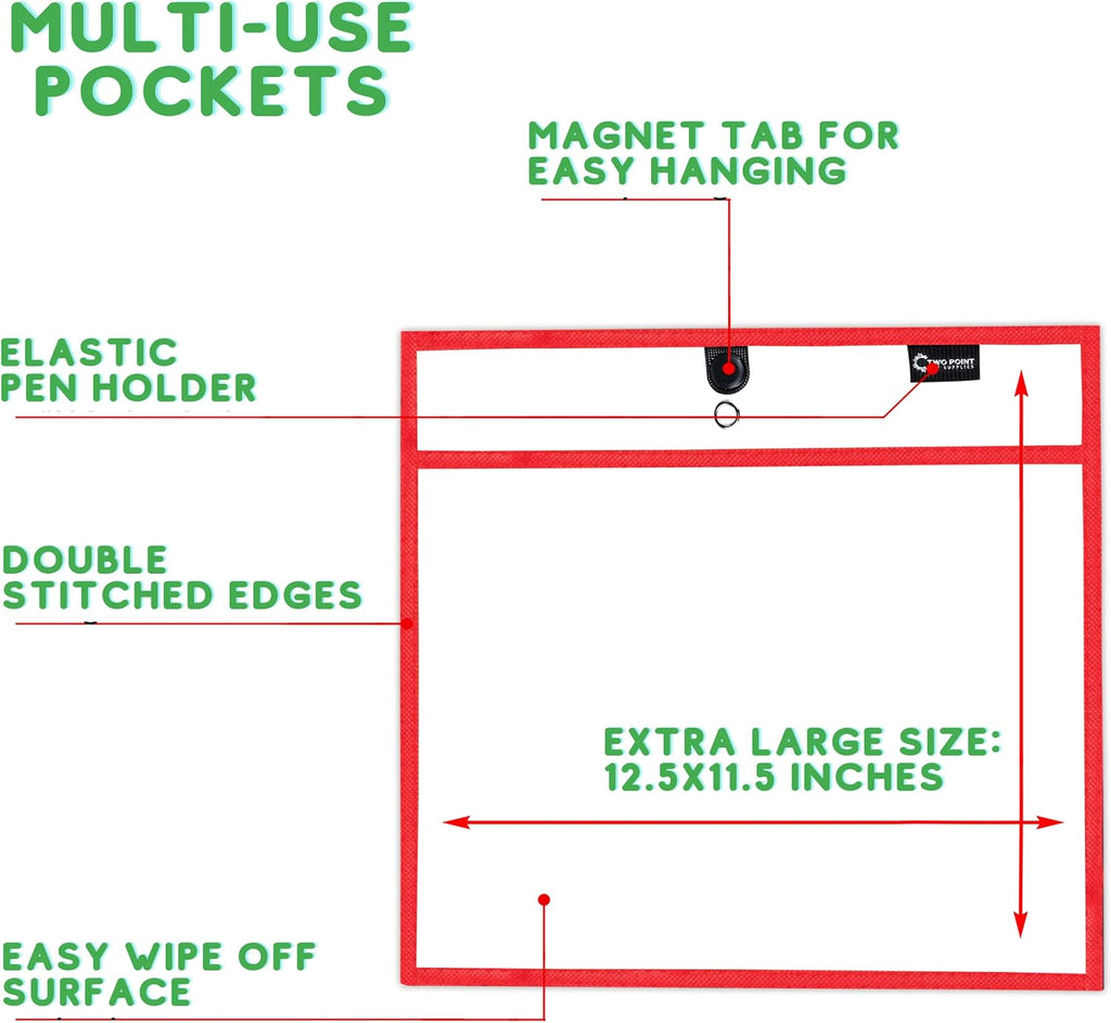 Magnetic Dry Erase Pockets by Two Point (6-Pack) - Landscape - Clear Dry Erase Pocket Sleeves, Job Shop Ticket Holders, Clear Paper Sleeves Protectors, Magnetic Pouch
