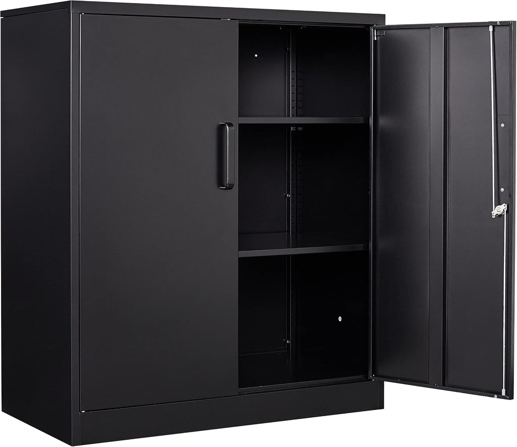 Metal Storage Cabinet Locked Steel Cabinet with 2 Adjustable Shelves,Office Cabinet Locking Tool Cabinets,Kitchen Storage Cabinets Metal Locker Small Counter Height Storage Cupboard 36" H