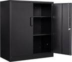 Metal Storage Cabinet Locked Steel Cabinet with 2 Adjustable Shelves,Office Cabinet Locking Tool Cabinets,Kitchen Storage Cabinets Metal Locker Small Counter Height Storage Cupboard 36" H