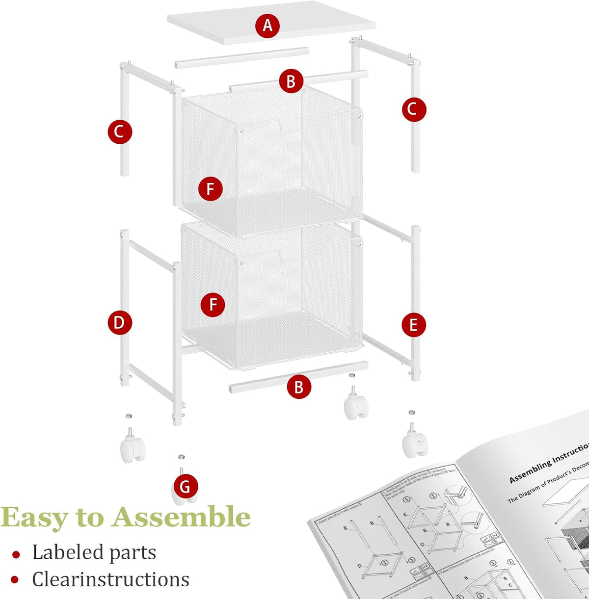Rolling File Cart with 2 Storage Drawers,Under Desk Storage Cart