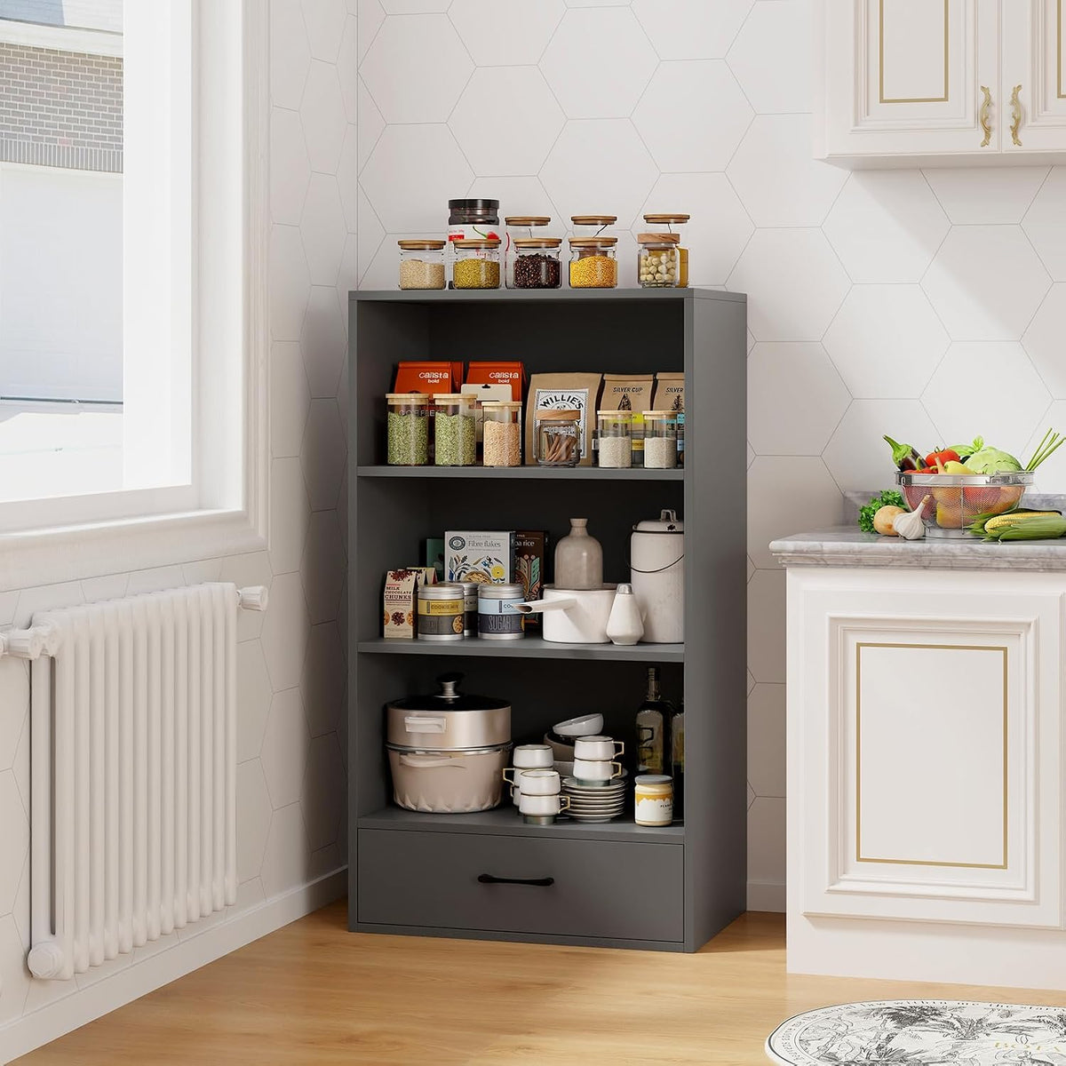 Tangkula 3 Tier Bookcase with Drawer, 42.5”Tall Freestanding Bookshelf with 3...