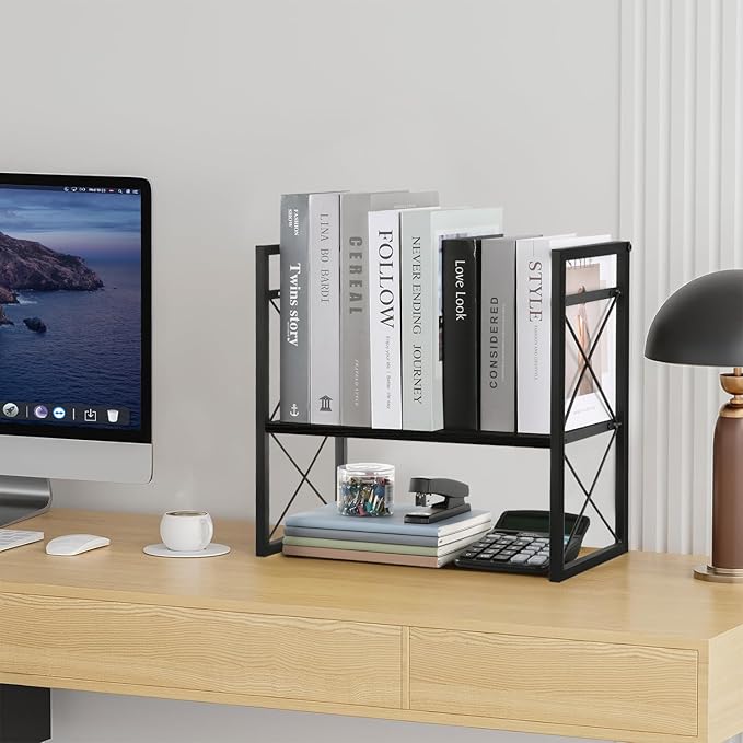 YINMIT Desktop Shelf Organizer, 2 Tier Office Shelves, Wood Desk Organizer - Image 8