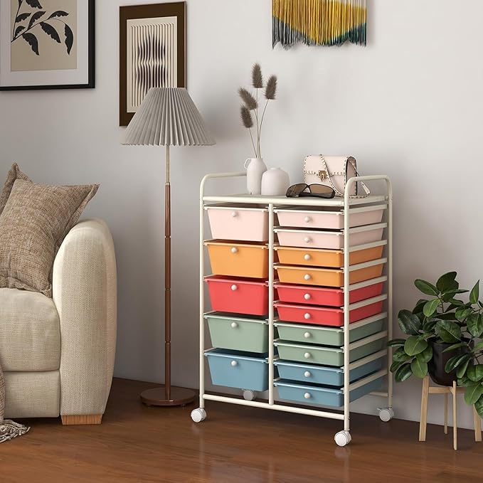 LDAILY 15 Drawer Rolling Storage Cart, Rolling Cart - Image 7