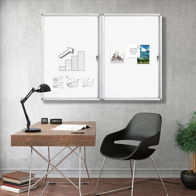 Lockable Dry Erase Board 36x24 Inches Enclosed Bulletin Boards White Board - Image 5