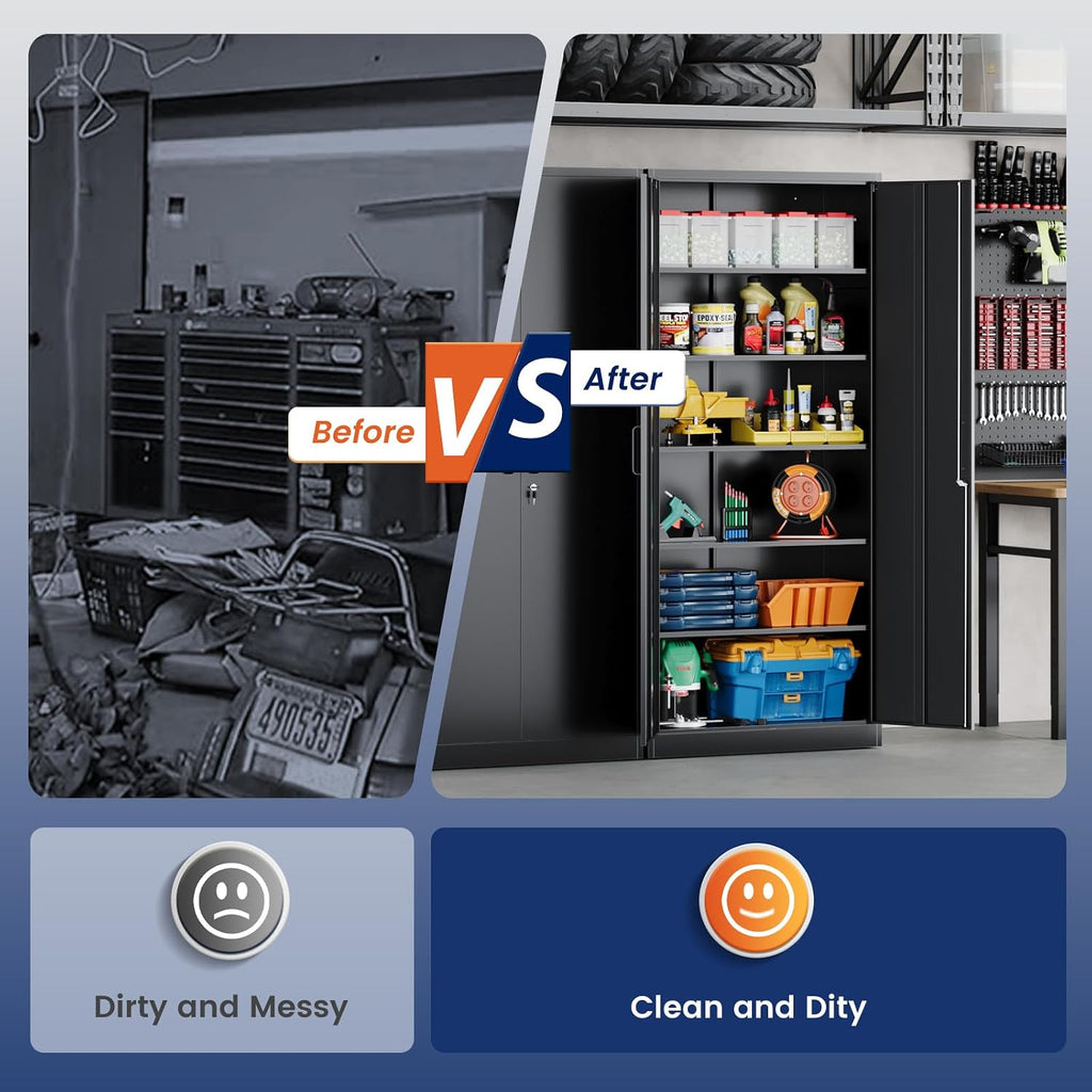 yizosh metal storage cabinet with lock - 72", front angle view