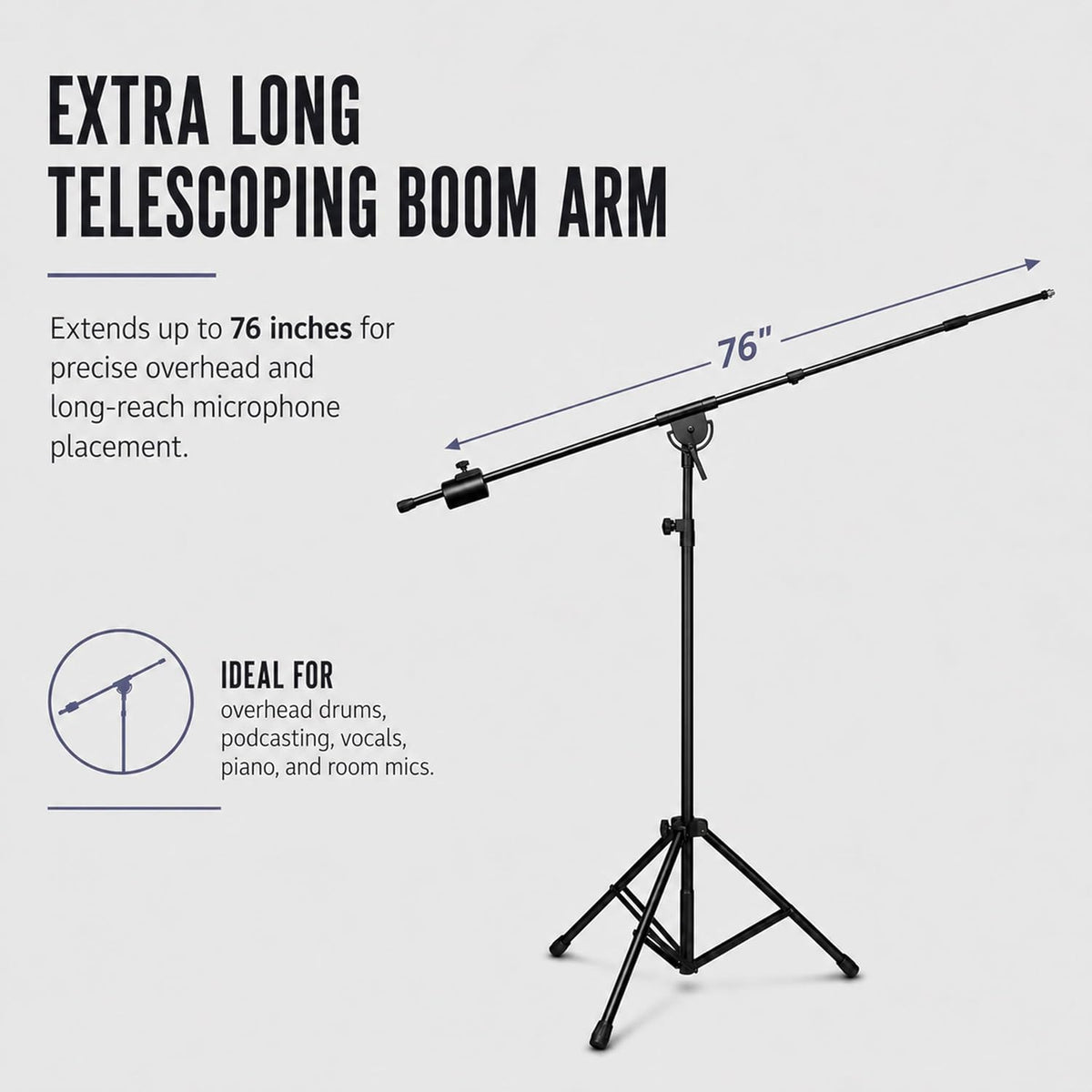 LyxPro SMT-1 Professional Microphone Stand Heavy Duty 93” Studio Overhead Boo...
