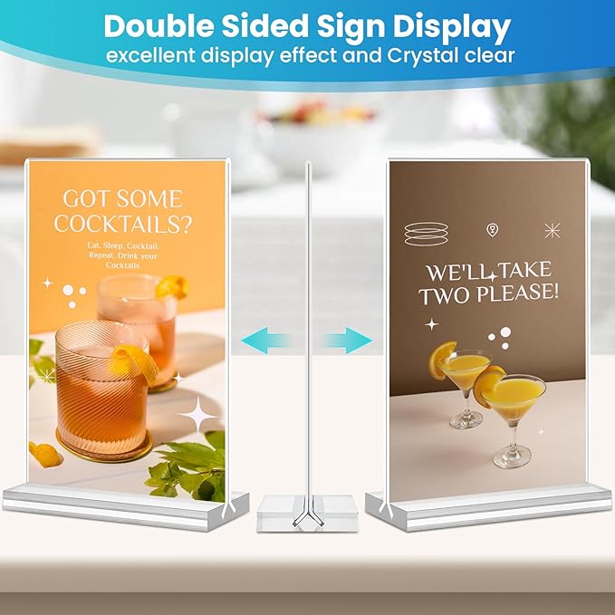 Acrylic Sign Holder 4x6, 15 Pack Clear Double Sided Menu Vertical Display Stand - Image 3