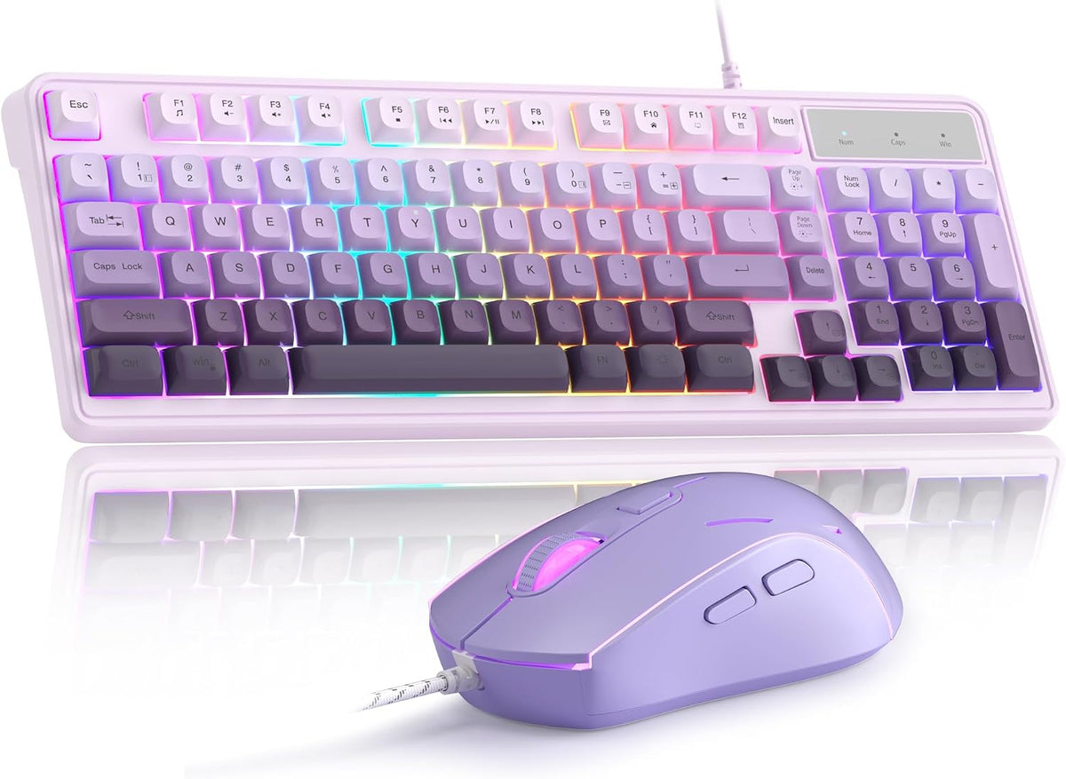 MageGee Gradient Purple Creamy Keyboard and Mouse Combo,MageGee GK980 Wired R...