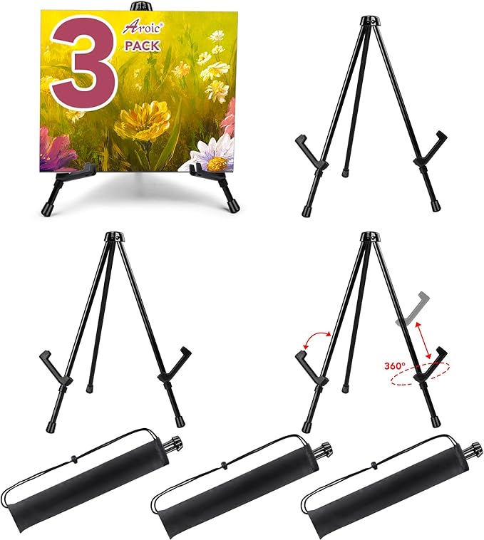 AROIC 3 Pack 14'' Tabletop Easels, Adjustable Portable Table Top Easel by AROIC