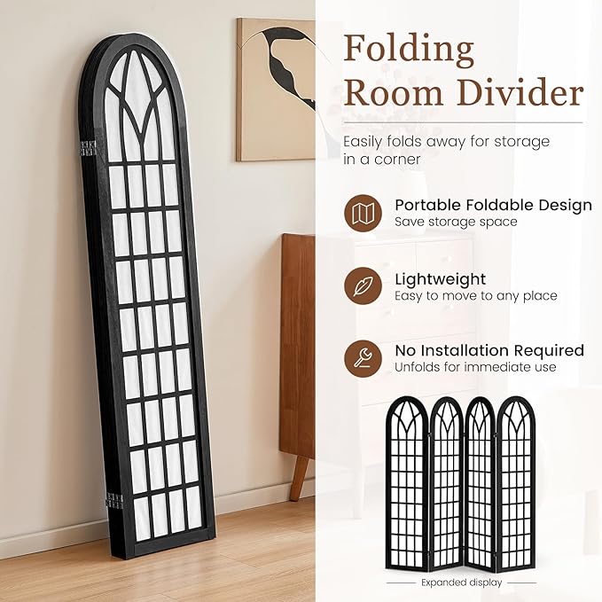 Asnefeli Room Divider 4 Panel, Japanese Shoji Privacy Screen - Image 4