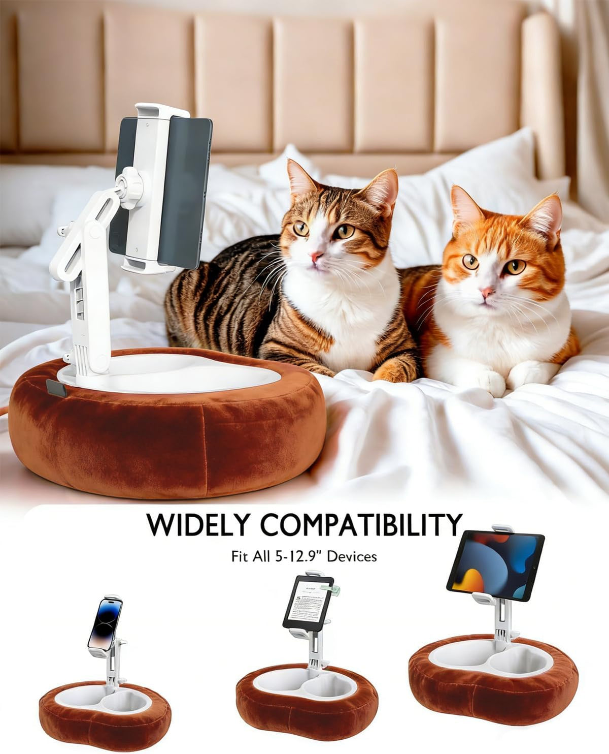 Miledi Tablet Pillow Stand for Bed with Detachable Snack Bowl, Terracotta