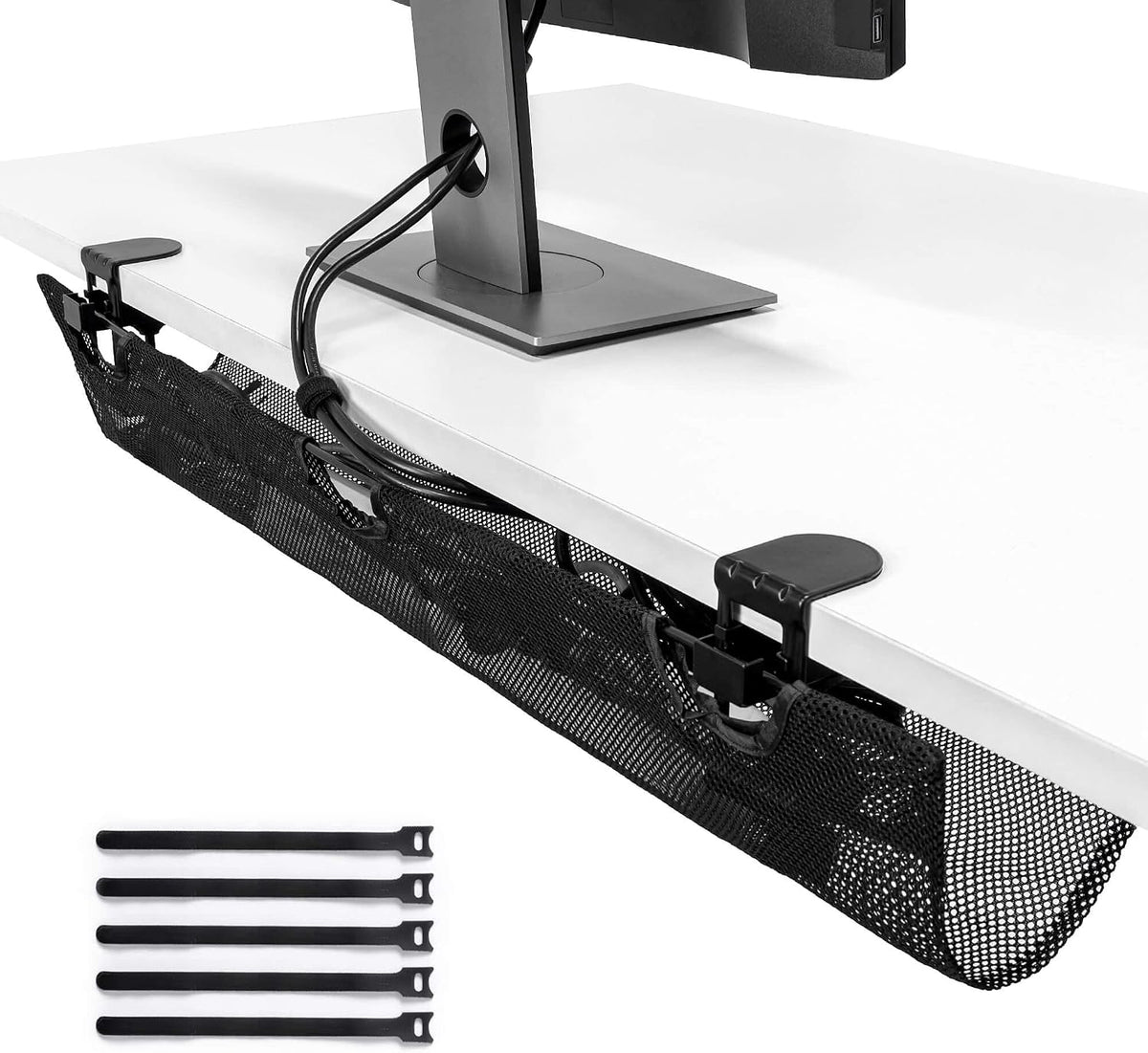 Under Desk Mesh Cable Management – 36 inch Cable Manager Tray for Cord Power ...