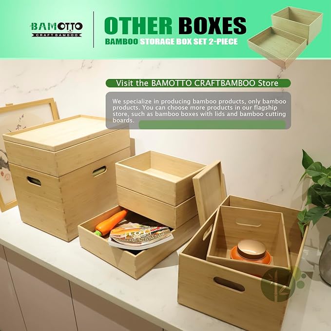 2-Piece Large Bamboo Storage Box Set, 7.1 in High Stackable Deep-Drawer - Image 6