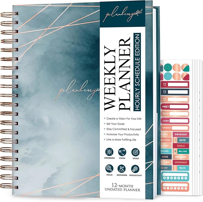 PLANBERRY Large Hourly Schedule Planner Premium – Undated Organizer by PLANBERRY