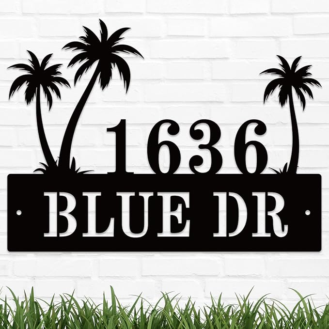 Personalized Palm Tree Address Sign, House Number Sign, Address Number by HYTSIGN