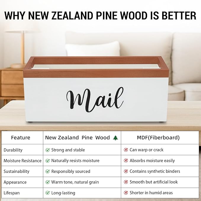 100% Real Wood Mail Organizer for Countertop, Dual-Sided Mail Script Design - Image 5