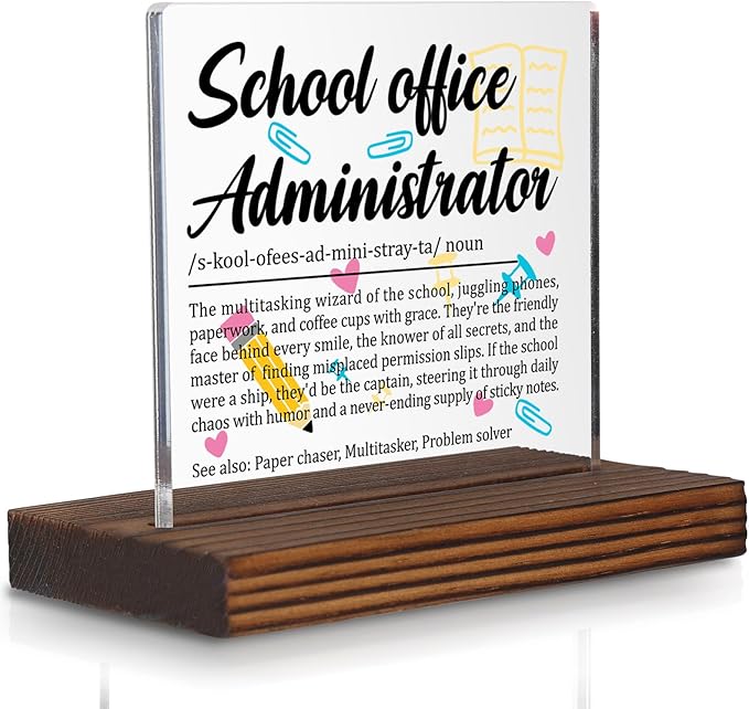 School Office Administrator Gift Sign, Appreciation Plaque by Pariveca