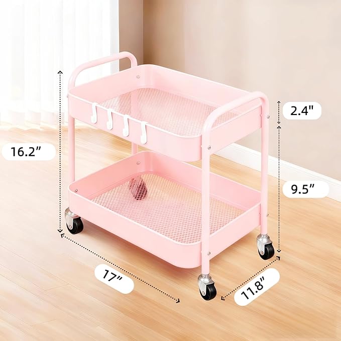 Ufriandz Pink 2 Tier Rolling Cart Metal - Image 5