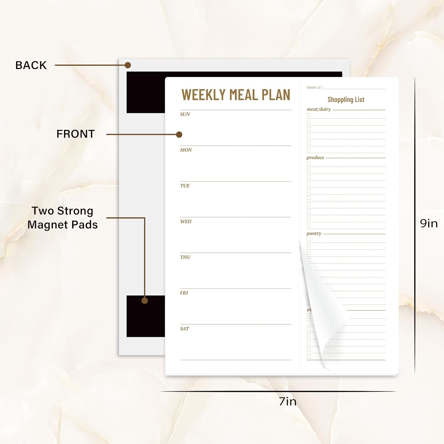 Weekly Meal Planner - Undated Magnetic Notepads with Grocery List, 7" x 9" | 52 Weeks, Meal Planning Pad for Refrigerator Door with Tear-Off Shopping List, Food/Menu Organizer Notepad