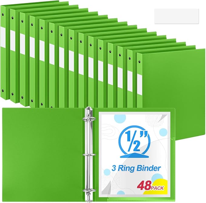 Henoyso 48 Pcs 3 Ring Binder 0.5 Inch Round Fits Letter Size 8.5'' x 11'' Paper by Henoyso