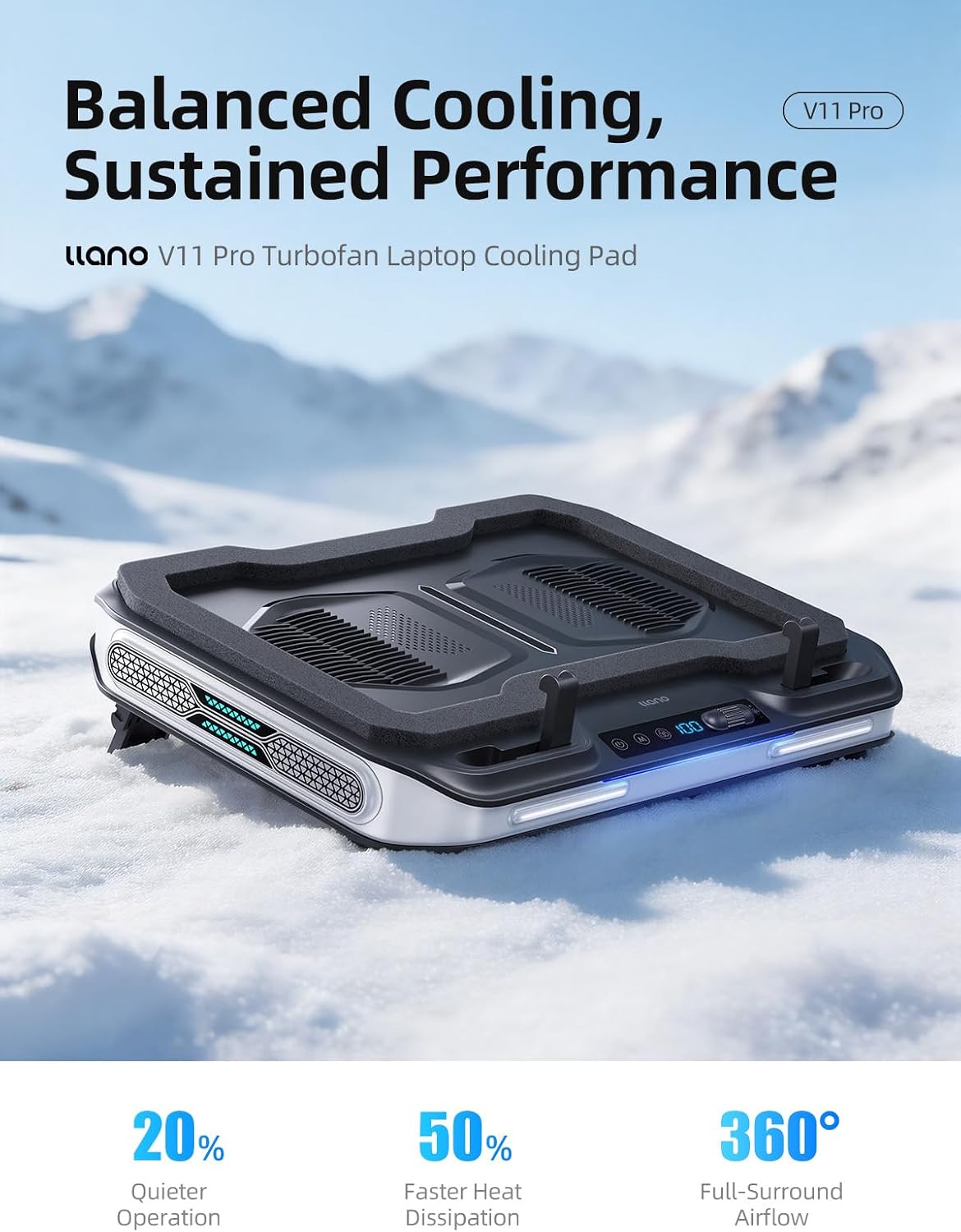llano V11 Pro Laptop Cooling Pad, Gaming Laptop Cooler RGB Laptop Fan