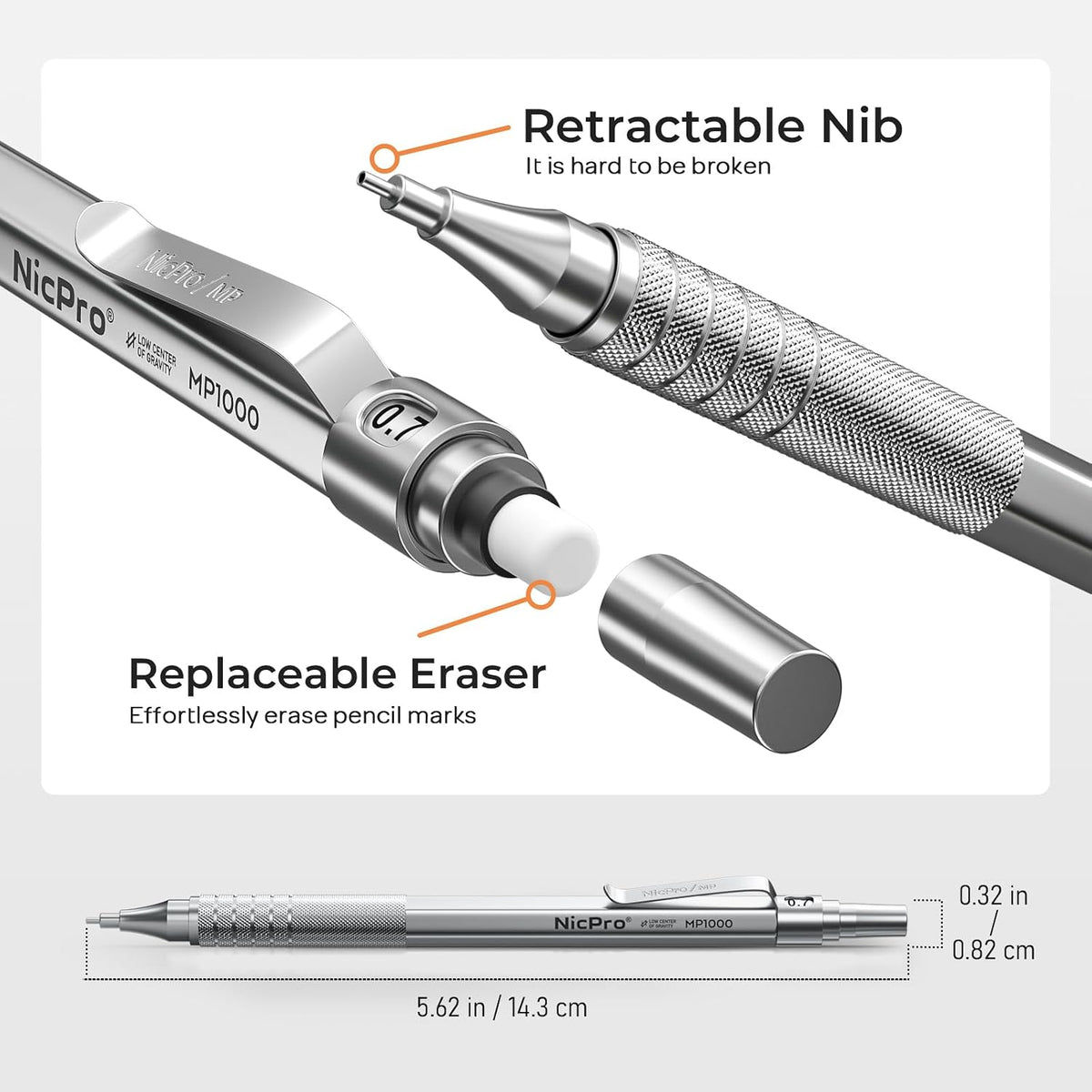 nicpro 33pcs metal mechanical pencil set in leather, close-up detail